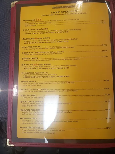 Menu Roma Thai & Burmese Cuisine