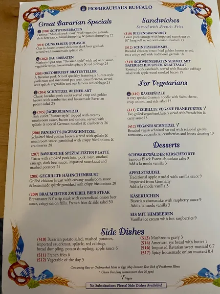 Menu Hofbräuhaus Buffalo