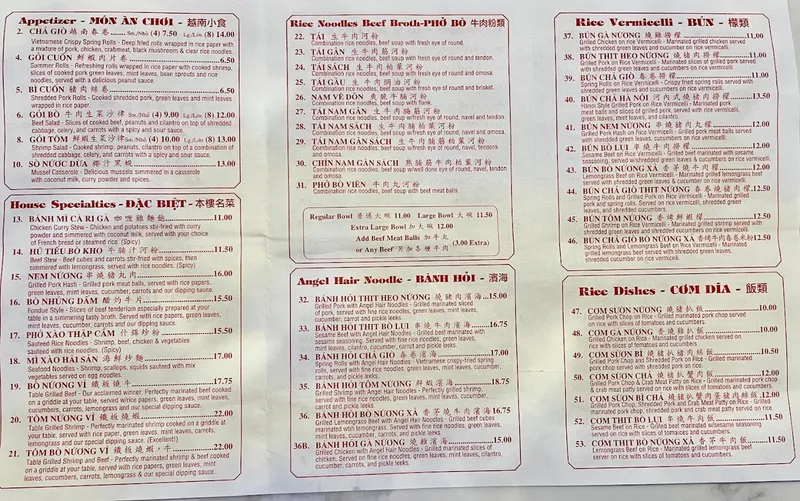 Menu Phở Bằng