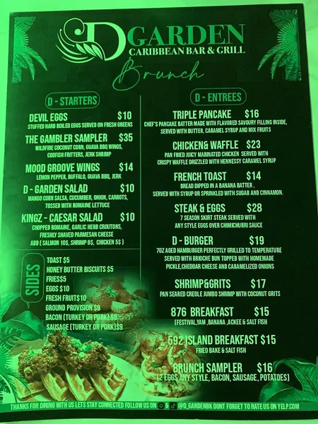 Menu D Garden Caribbean Bar & Grill