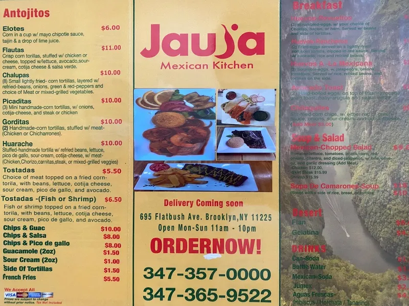 Menu Jauja Mexican Kitchen