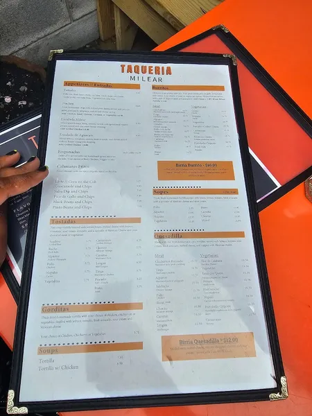 Menu Taqueria Milear