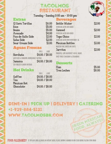 Menu Tacolmos Mexican Restaurant