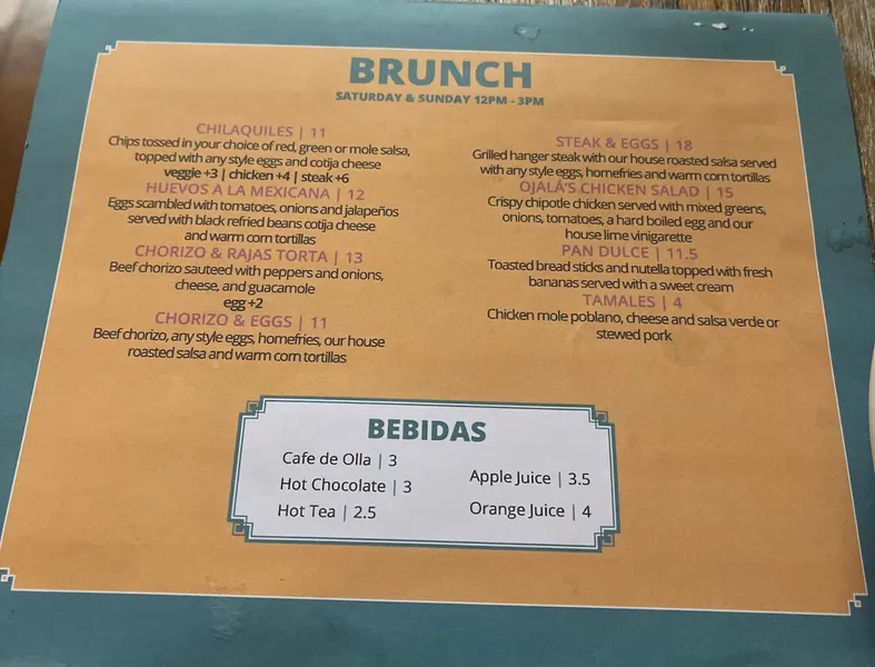 Menu Ojalá -Authentic Mexican