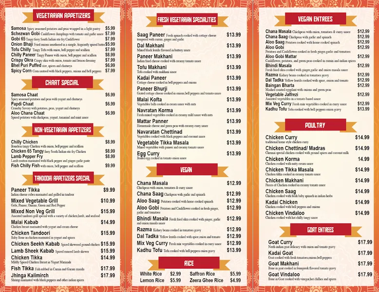 Menu Indian Curry Heights