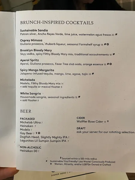 Menu The Osprey