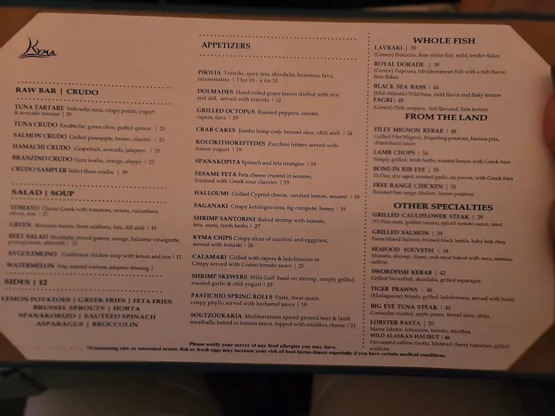 Menu Kyma