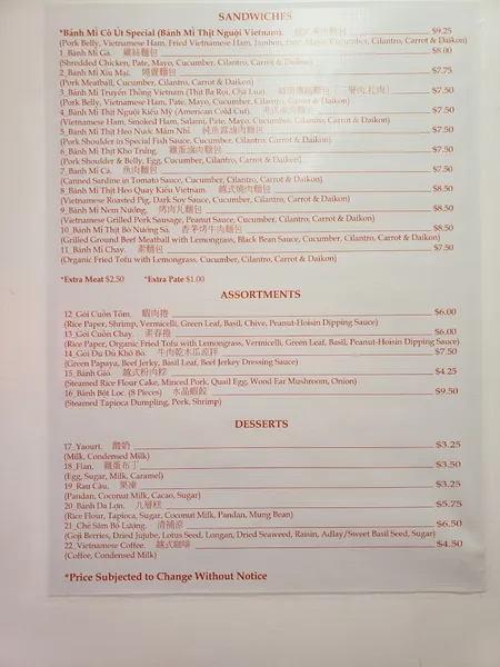 Menu Banh Mi Co Ut