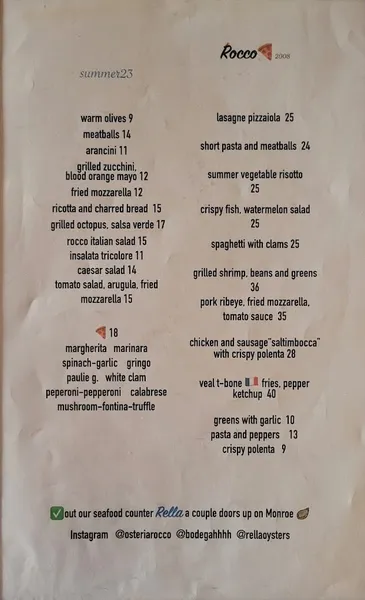 Menu Rocco