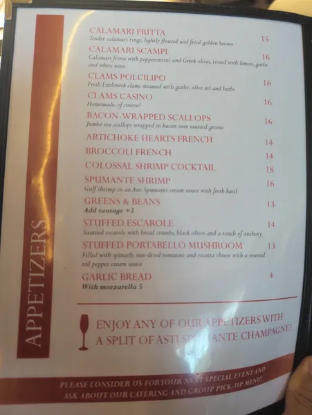 Menu The Pasta Villa