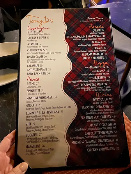 Menu Tony D's