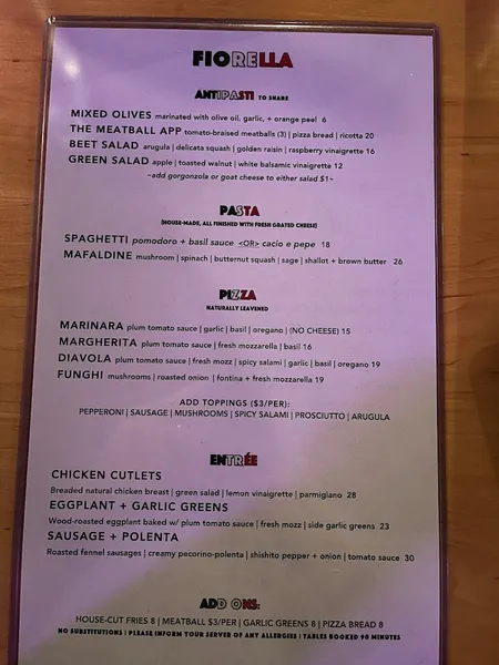 Menu Fiorella