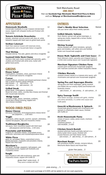 Menu Merchants Wood Fired Pizza & Bistro