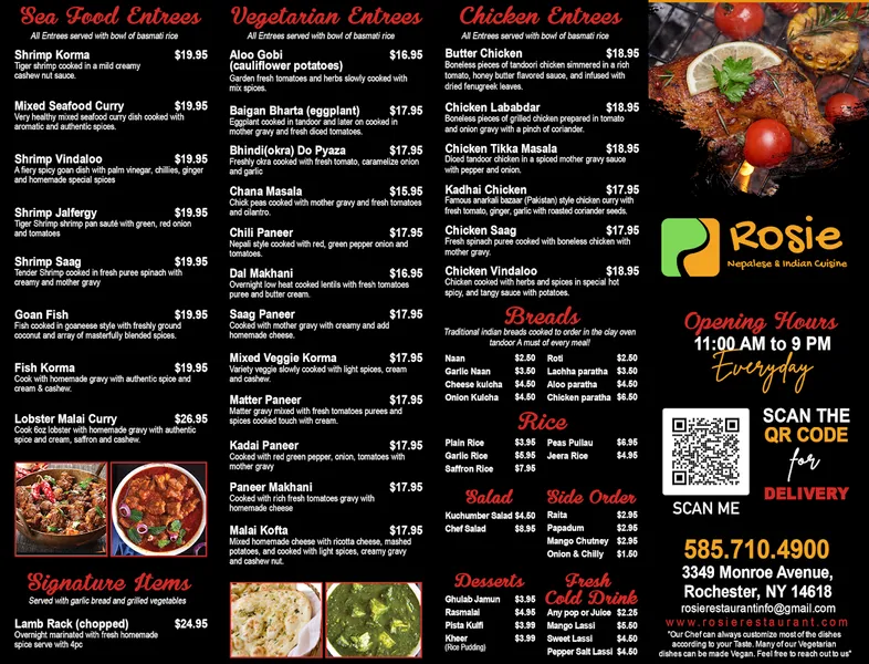 Menu Rosie Nepalese & Indian Cuisine