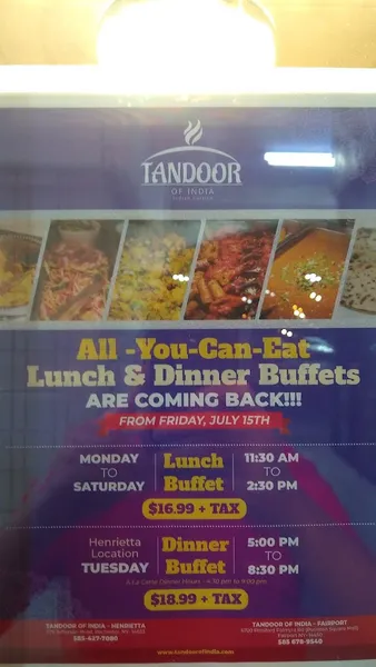 Menu Tandoor of India Henrietta NY