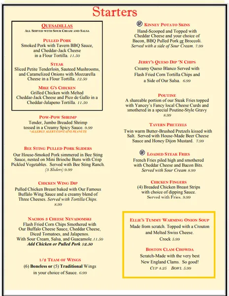 Menu Jeremiah's Tavern