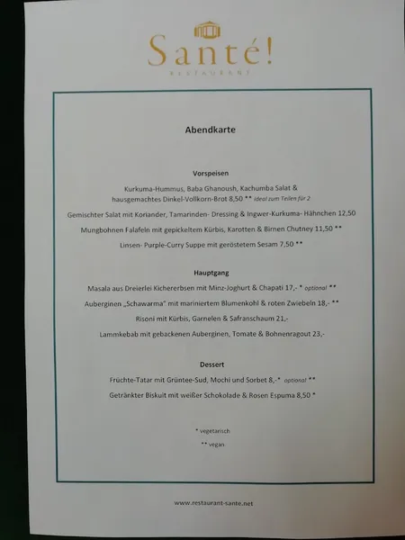 menu 1 of Restaurant Santé!