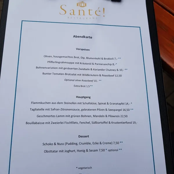 menu 0 of Restaurant Santé!