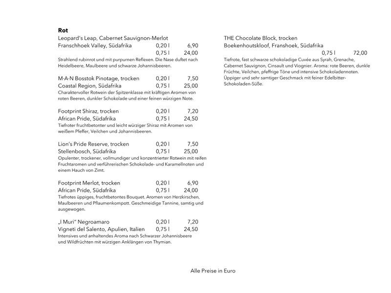 menu 1 of Savanna Restaurant