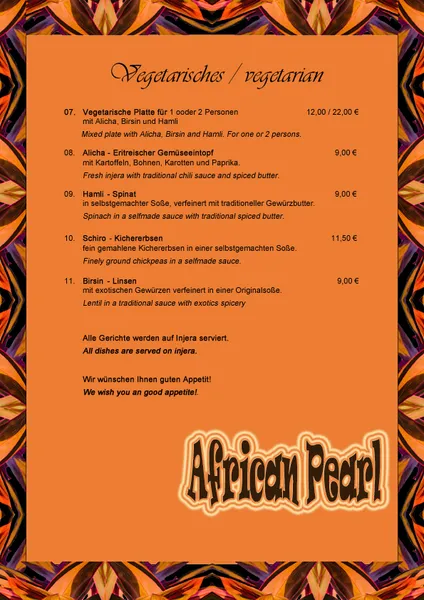 menu 2 of African Pearl