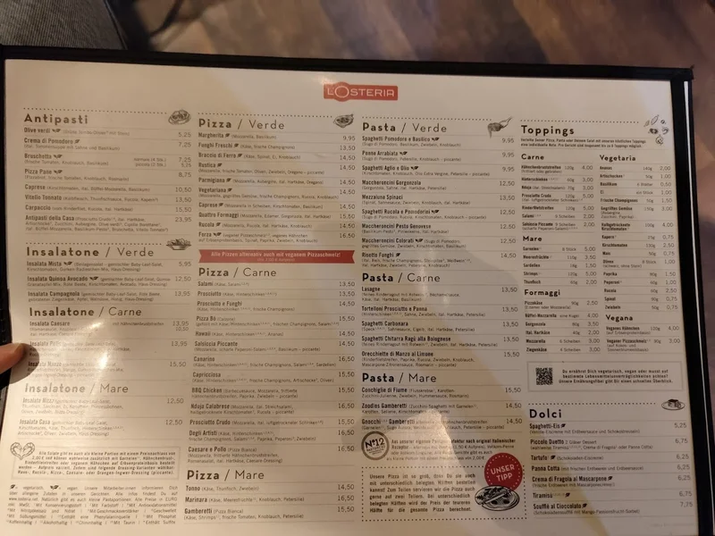 menu 2 of L'Osteria Köln Hahnenstraße