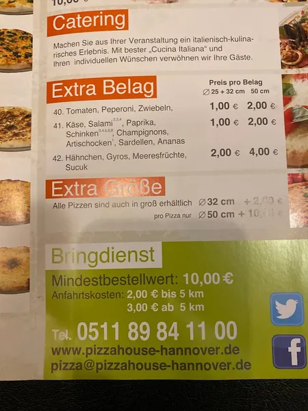 menu 2 of Pizza House Original Steinofen Hannover