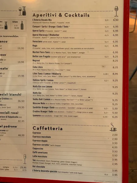 menu 0 of L'Osteria Hannover Lavesstraße