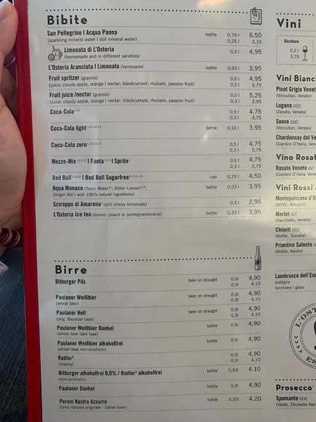 menu 1 of L'Osteria Hannover Lavesstraße