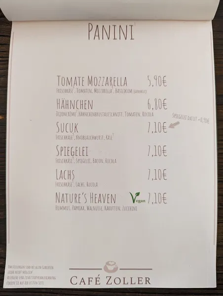 menu 0 of Café Zoller
