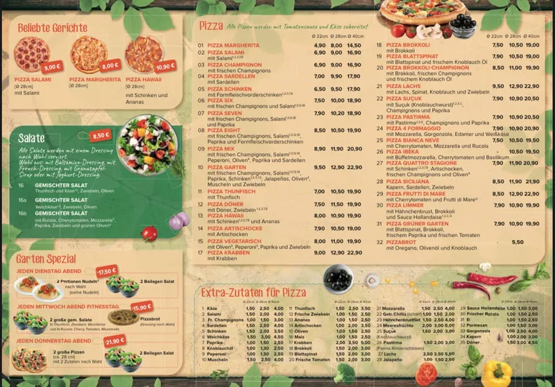 menu 0 of Pizza Garten Hannover