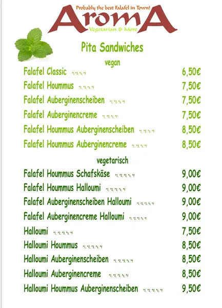 menu 0 of Aroma Vegetarian & More