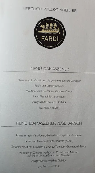 menu 1 of Restaurant Fardi