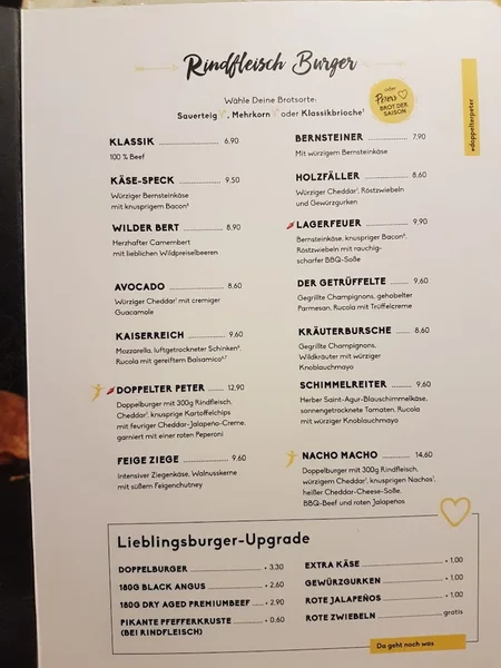 menu 0 of PETER PANE Burgergrill & Bar