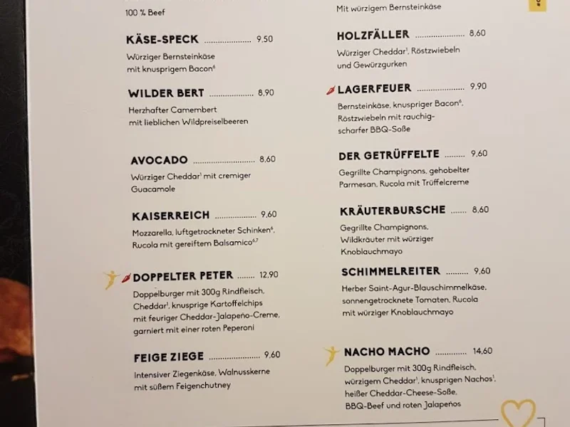 menu 0 of PETER PANE Burgergrill & Bar