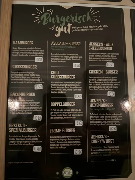 menu 1 of Hensel Burger