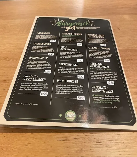 menu 0 of Hensel Burger