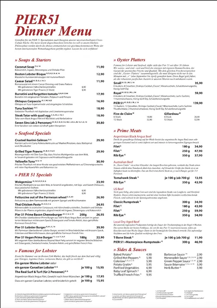 menu 1 of PIER 51 Restaurant & Steakhaus Stuttgart