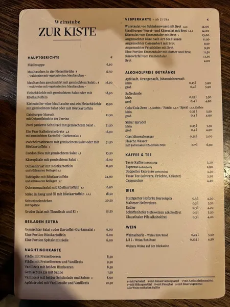 menu 2 of Weinstube Zur Kiste