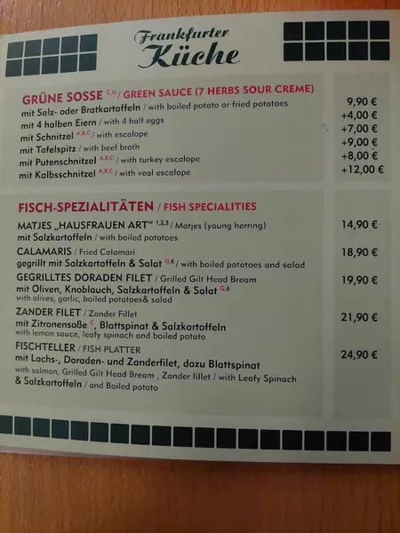 menu 1 of Frankfurter Küche
