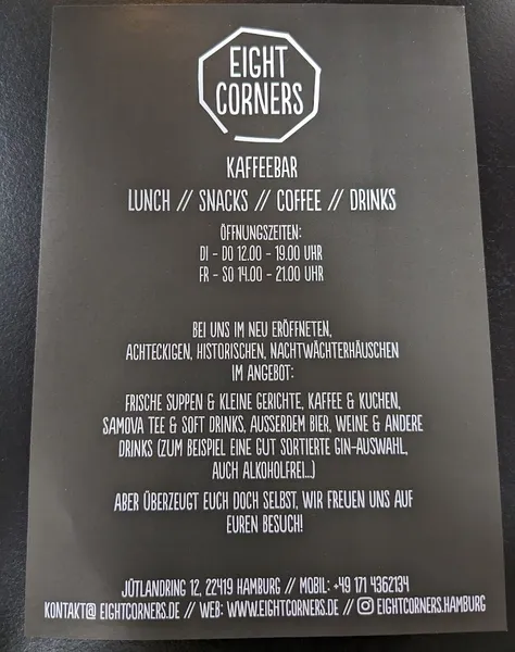 menu 0 of Eight Corners Kaffebar /Bistro