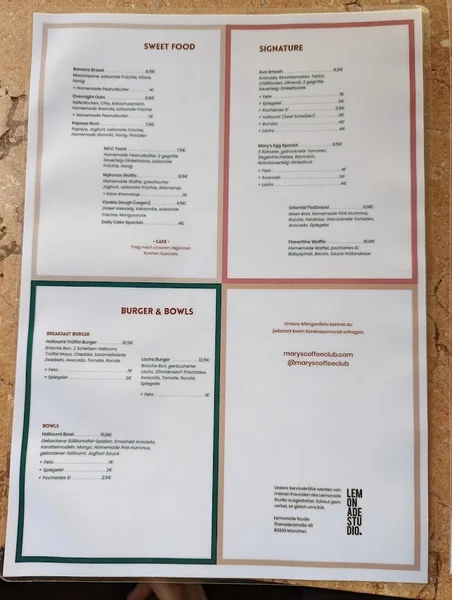 menu 0 of Mary's Coffee Club Maxvorstadt