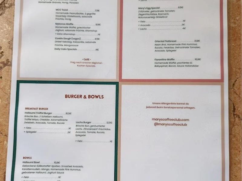 menu 0 of Mary's Coffee Club Maxvorstadt