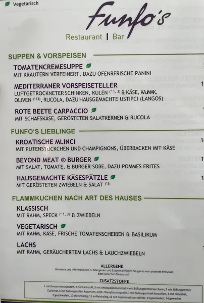 menu 1 of Funfo's Restaurant