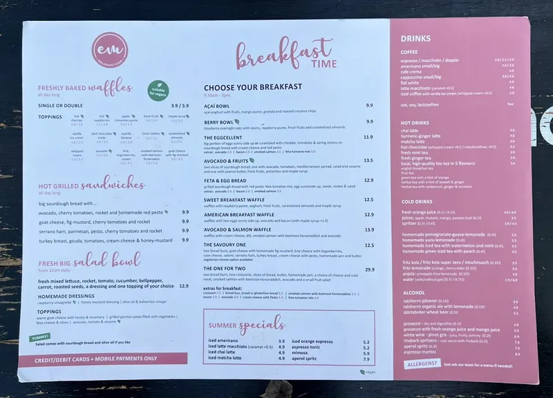 menu 0 of EM Breakfast Club
