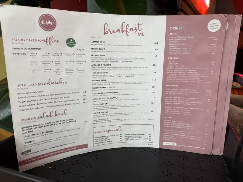 menu 1 of EM Breakfast Club