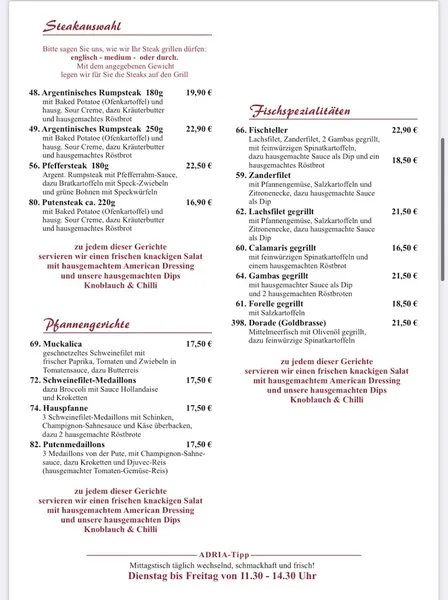 menu 0 of Restaurant Adria