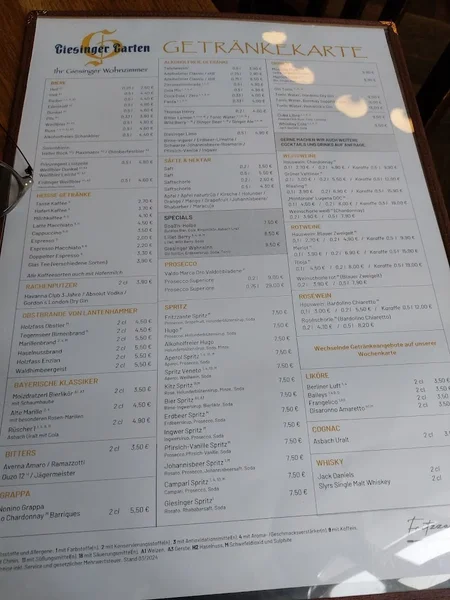 menu 1 of Giesinger Garten