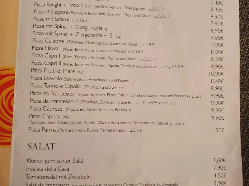 menu 2 of Pizza e Pasta Da Francesco