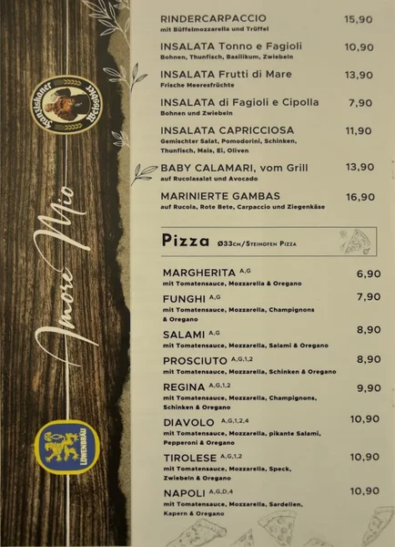 menu 2 of Amore Mio