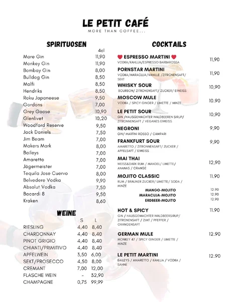menu 1 of Le Petit Café